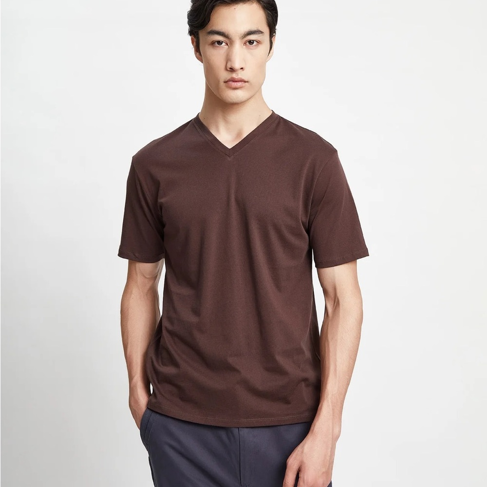 Grana Supima Cotton Dark Oak Brown V-Neck Short Sleeve Tee T-shirt L